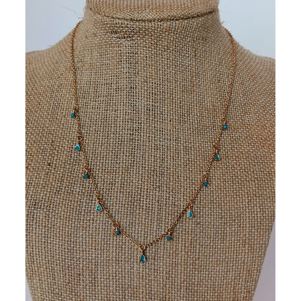 NOS World Market Dainty Turquoise Enamel Dangles Necklace 15-18 in